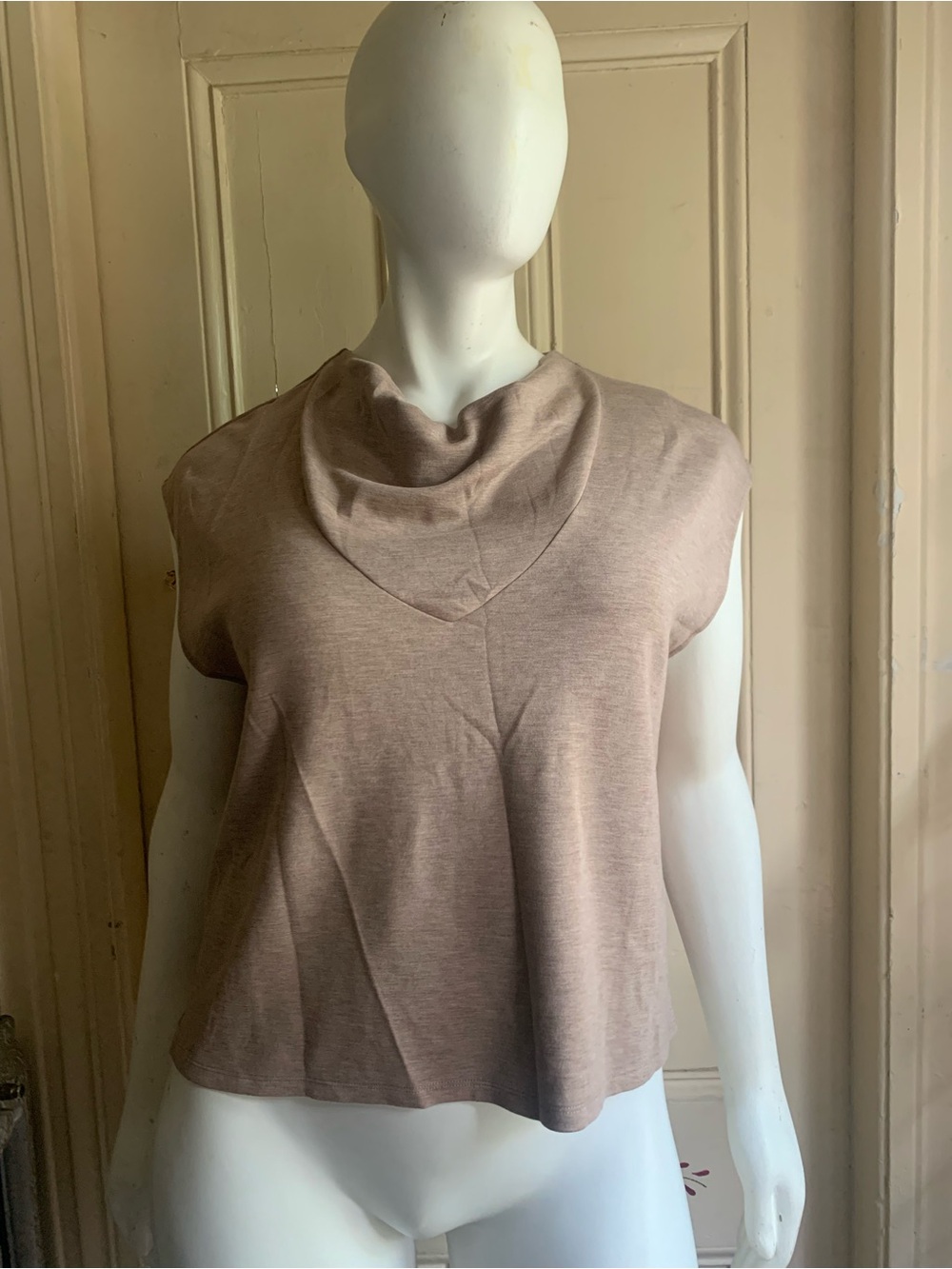 Talbots Taupe Draped Cowl Neck Short Sleeve Top
